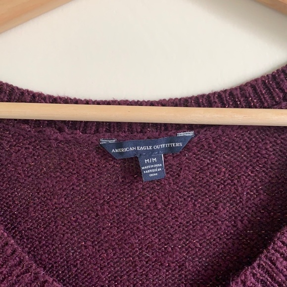 American Eagle Outfitters Purple Shimmer V-Neck Sweater - Picture 4 of 10